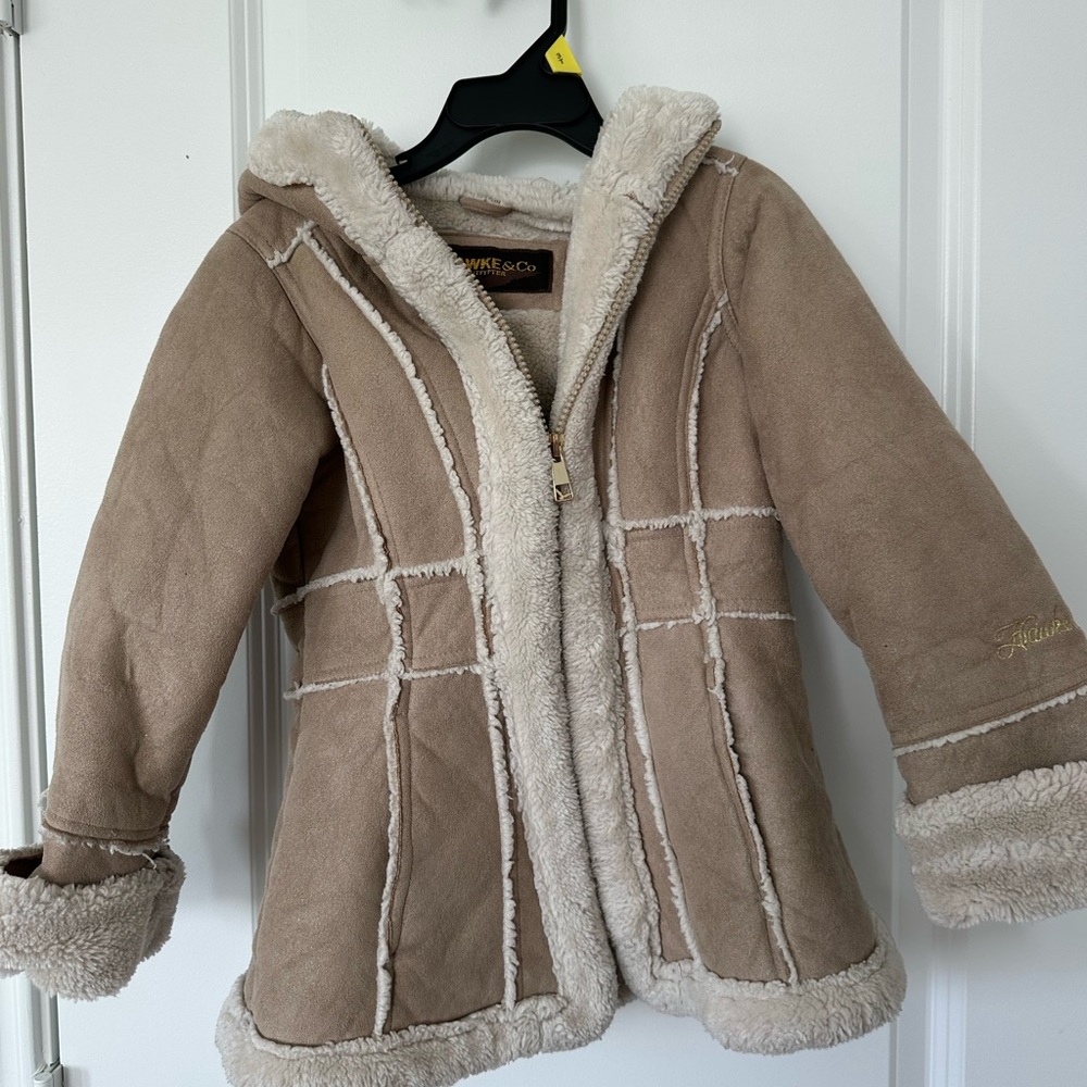 Hawke & Co Tan Faux Shearling Hooded Puffer Jacket for Kids